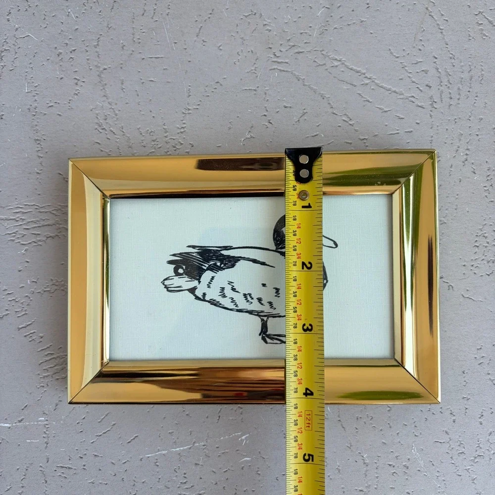 Vintage Mallard Duck Sketch Art Print in Polished Brass Frame Gold Tone 4.5x6.5